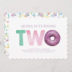 Simple Modern Doughnut Second Birthday Invitation