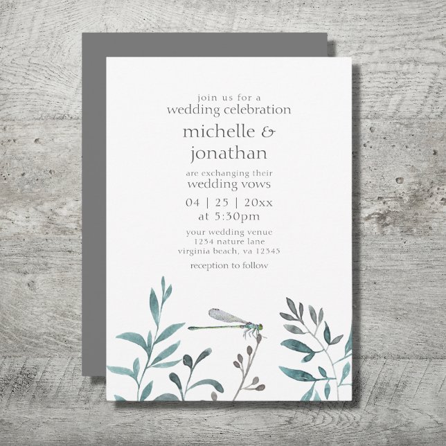 Simple Modern Dragonfly Garden Greenery Wedding Invitation (Creator Uploaded)