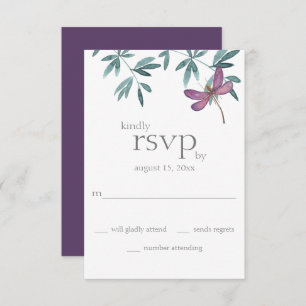 Simple Modern Dragonfly Garden Greenery Wedding RSVP Card