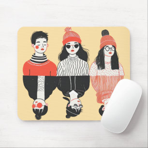 Simple modern drawing of cool young people  mouse pad