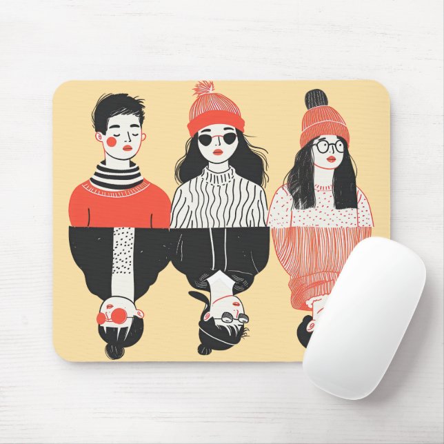 Simple modern drawing of cool young people  mouse pad (With Mouse)