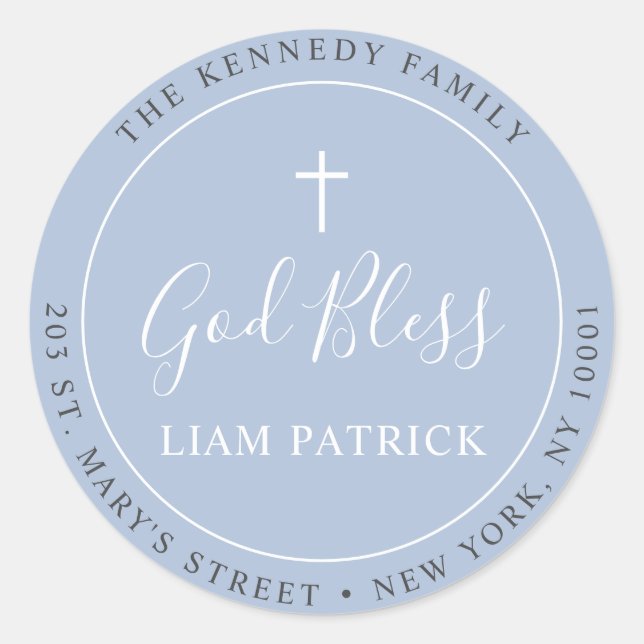 Simple Modern Dusty Blue Baptism Address Label (Front)