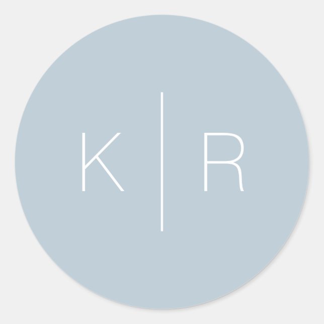 Simple Modern Dusty Blue Monogram Wedding Classic Round Sticker (Front)