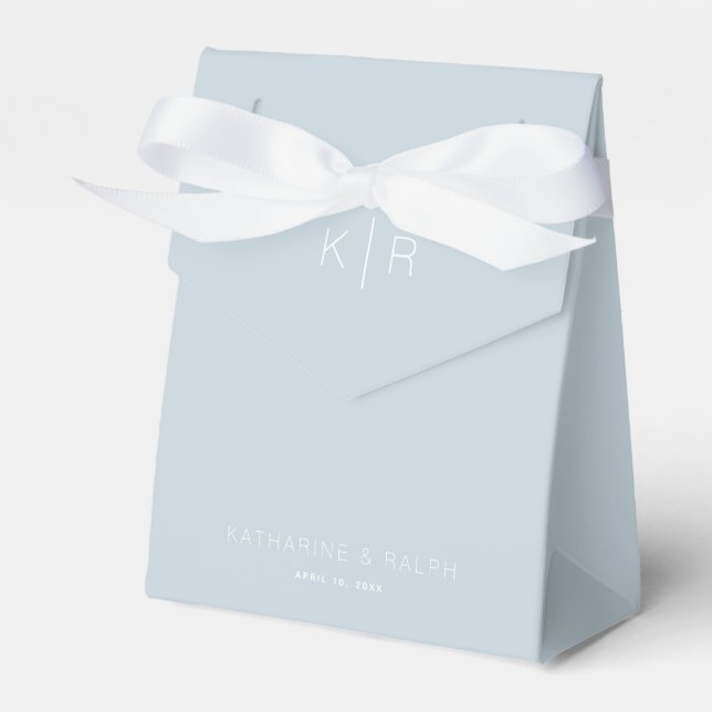 Simple Modern Dusty Blue Monogram Wedding Favour Box (Front Side)