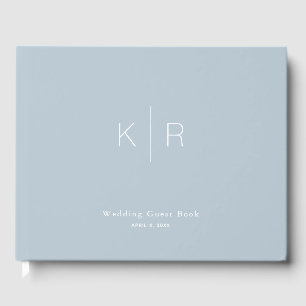 Simple Modern Dusty Blue Monogram Wedding Guest Book