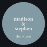Simple Modern Dusty Blue Typographical Wedding Classic Round Sticker<br><div class="desc">Simple Modern Dusty Blue Wedding suite template ready for you to personalise.</div>