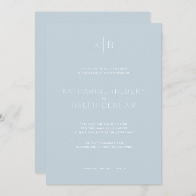 Simple Modern Dusty Blue Wedding Invitation (Front/Back)