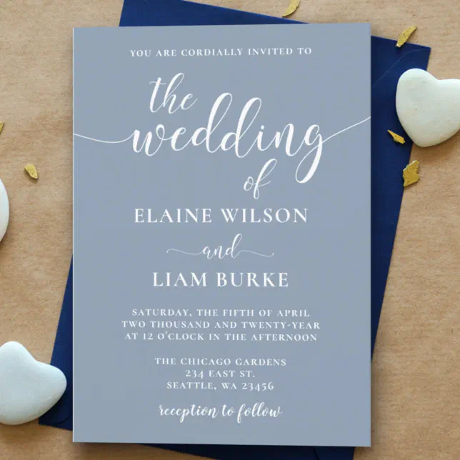 Simple Modern Dusty Blue Wedding Invitation | Zazzle