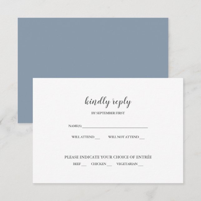 Simple Modern Dusty Blue Wedding RSVP Invitation (Front/Back)