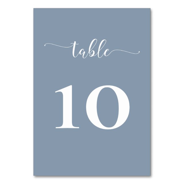 Simple Modern Dusty Blue Wedding Table Number (Front)
