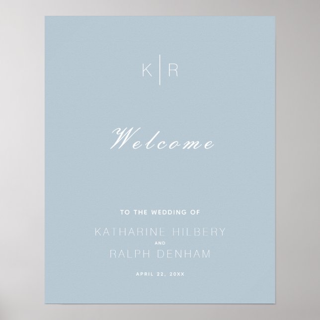 Simple Modern Dusty Blue Wedding Welcome Poster (Front)