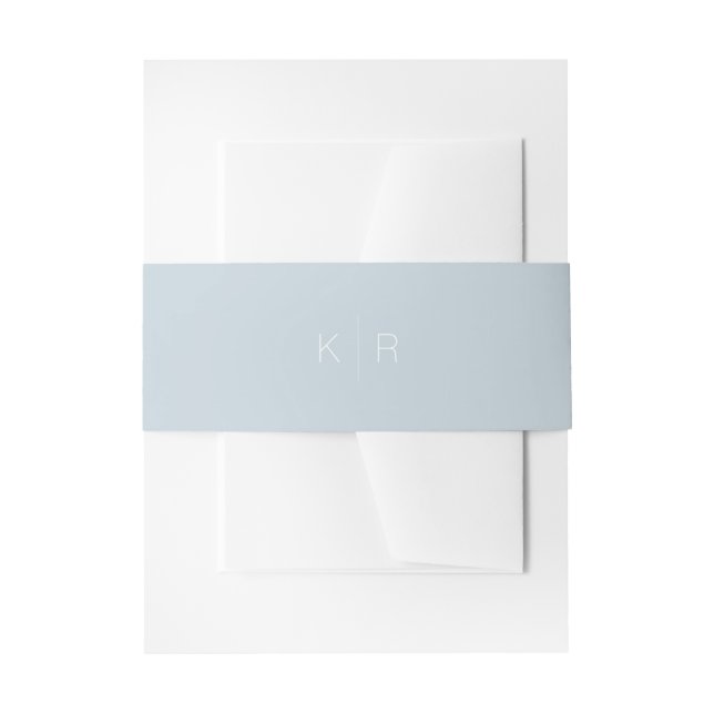 Simple Modern Dusty Blue & White Monogram Invitation Belly Band (Front Example)