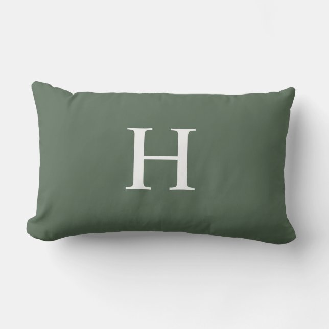 Simple Modern Dusty Green Monogram Lumbar Cushion (Front)