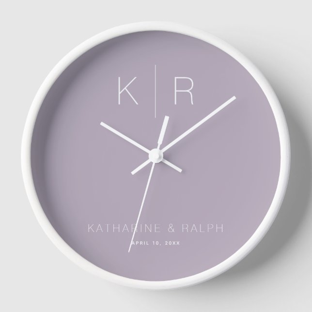 Simple Modern Dusty Lilac Monogram Wedding Clock (Front)