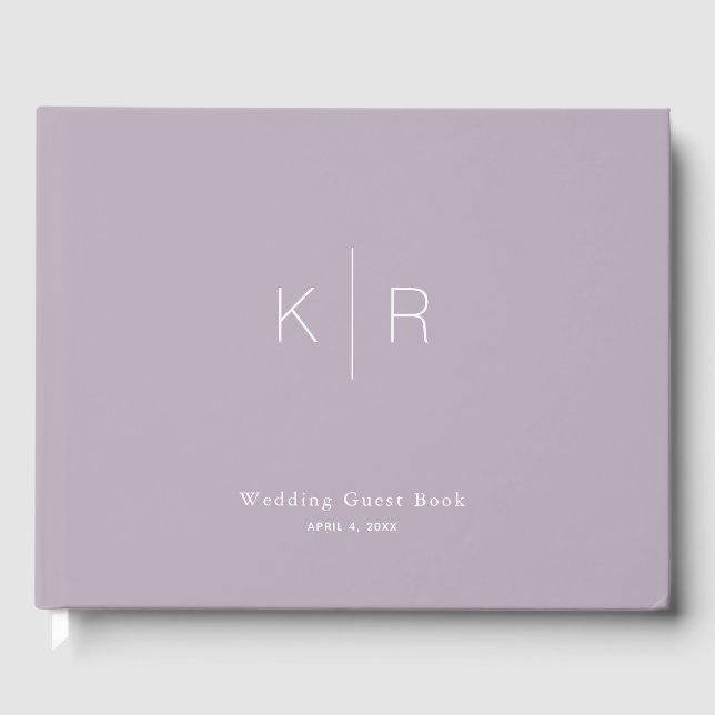 Simple Modern Dusty Lilac Monogram Wedding Guest Book (Front)