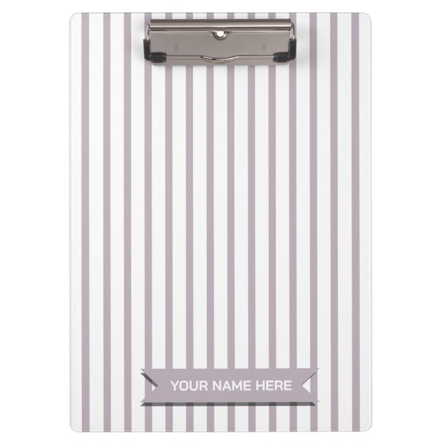 Simple Modern Dusty Lilac Stripe Custom Name Clipboard (Front)