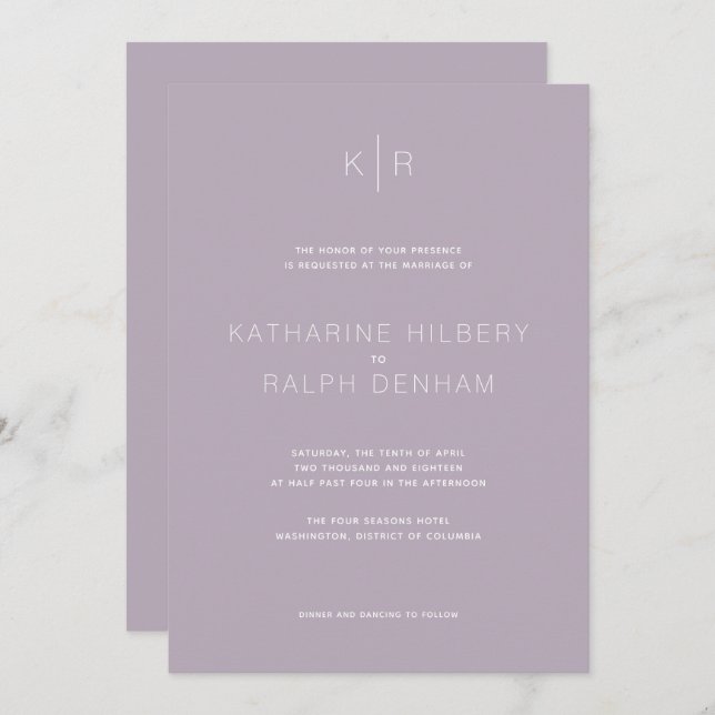 Simple Modern Dusty Lilac Wedding Invitation (Front/Back)