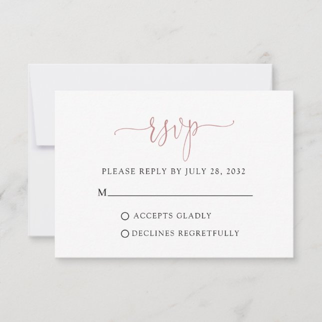 Simple Modern Dusty Pink Script Typography RSVP Ca Card (Front)