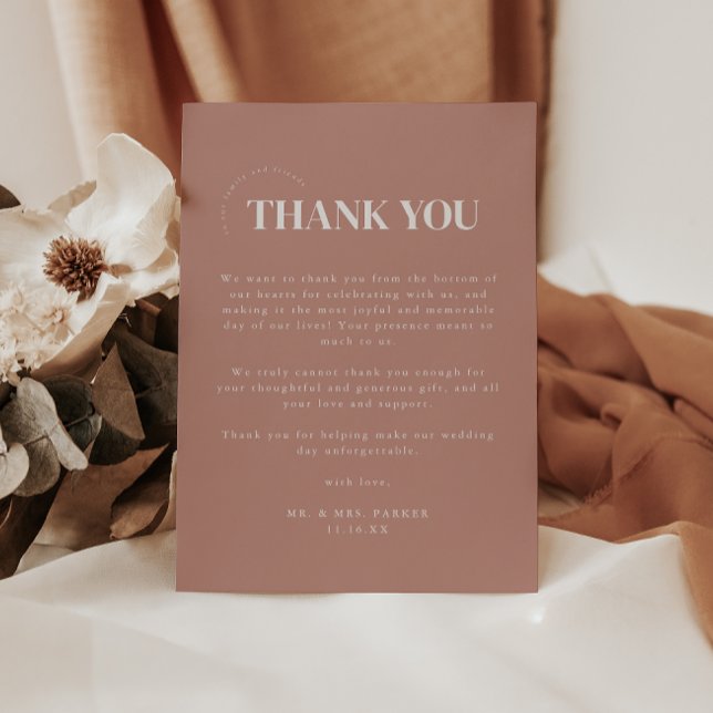 Simple & Modern Dusty Rose Wedding  Thank You Card (Creator Uploaded)