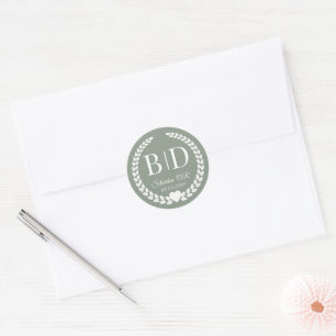 Simple Modern Earthy Woodland Green Monogram Classic Round Sticker