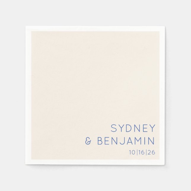 Simple Modern Ecru Blue Minimal Custom Wedding Napkin (Front)