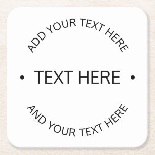 Simple Modern Editable Text White & Black Square Paper Coaster