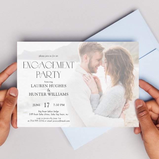Simple Modern Elegant 2 Photo Engagement Party Invitation (Creator Uploaded)