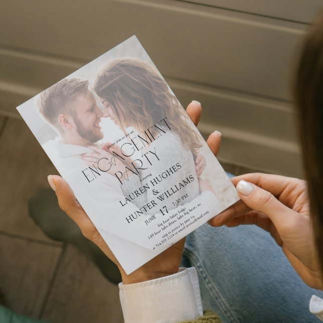 Simple Modern Elegant 2 Photo Engagement Party Invitation (Creator Uploaded)