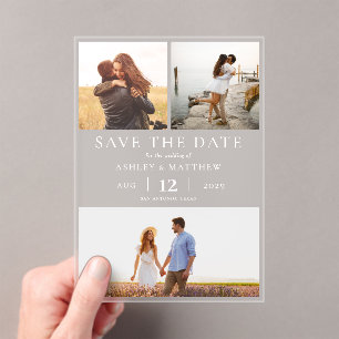 Simple Modern Elegant 3 Photo Collage Wedding Acrylic Invitations
