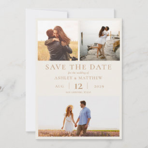 Simple Modern Elegant 3 Photo Collage Wedding Save The Date