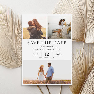 Simple Modern Elegant 3 Photo Collage Wedding Save The Date