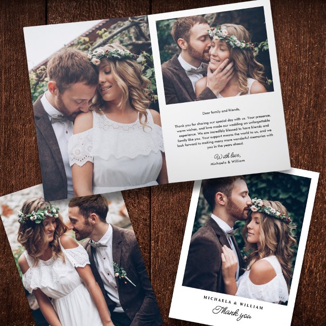 Simple Modern Elegant 4-Photo Wedding Thank You Card (Creator Uploaded)