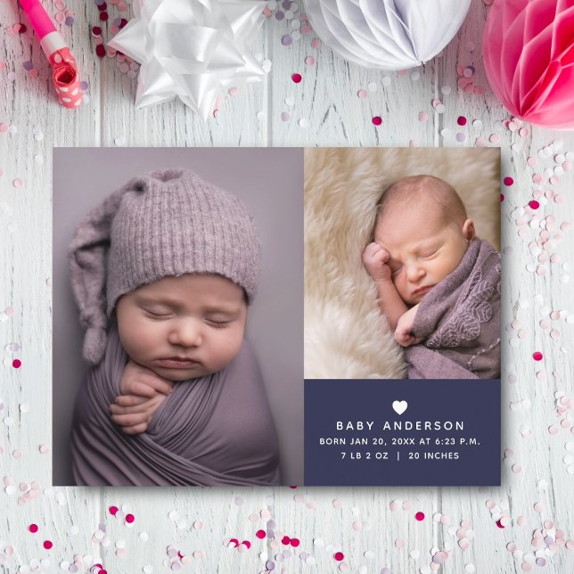 Simple Modern Elegant Baby Boy Photo Collage Birth Announcement Postcard (Creator Uploaded)
