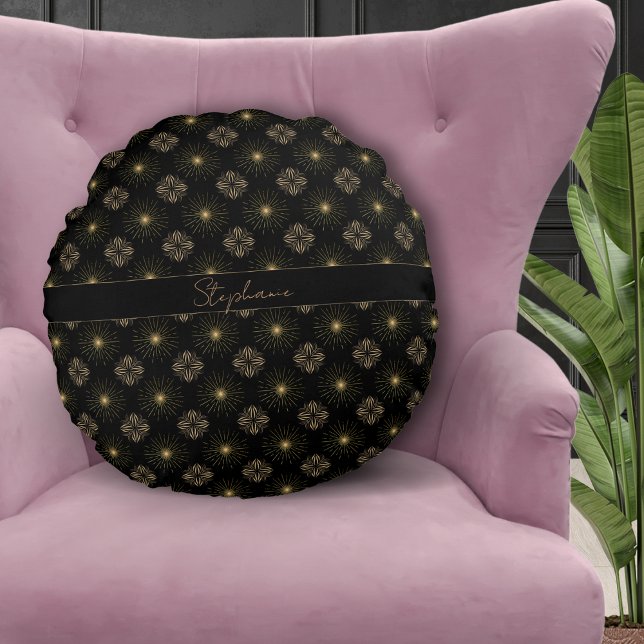 Simple Modern Elegant Black and Blush Monogram Round Cushion (Creator Uploaded)