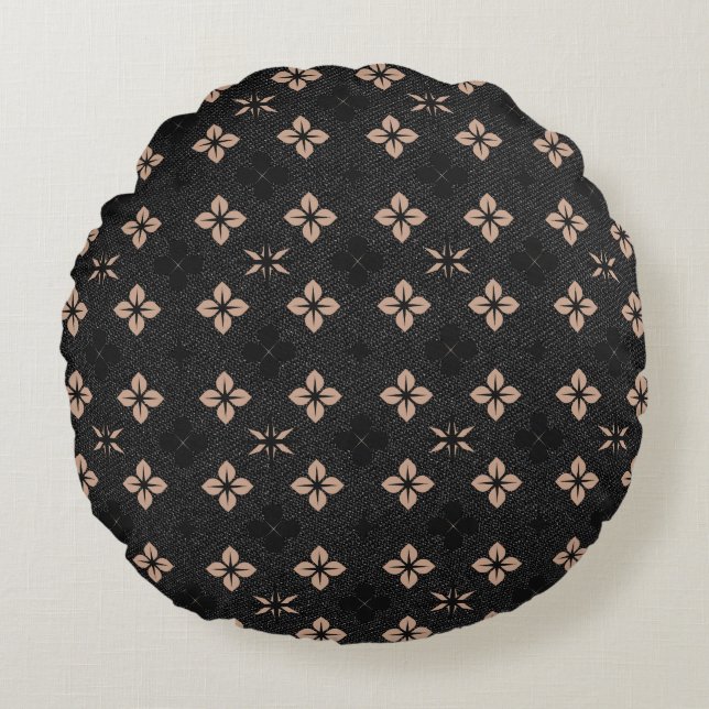 Simple Modern Elegant Black and Blush Pink Pattern Round Cushion (Front)