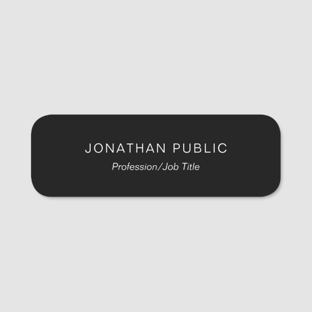 Simple Modern Elegant Black Template Rounded Name Tag (Front)