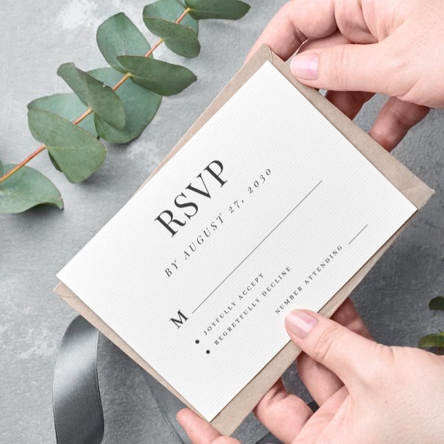 Simple modern elegant black white wedding RSVP card (Creator Uploaded)