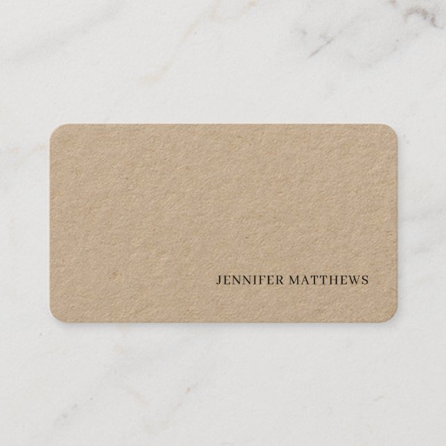 Simple Modern, Elegant  Brown Leather Linen Busine Business Card (Front)