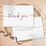 Simple Modern Elegant Burgundy Script Thank You Card<br><div class="desc">Simple modern elegant burgundy script thank you card. You can personalise with your own thank you message on the reverse or if you would prefer to add your own handwritten message simply delete the text. A perfect way to say thank you! Designed by Thisisnotme©</div>
