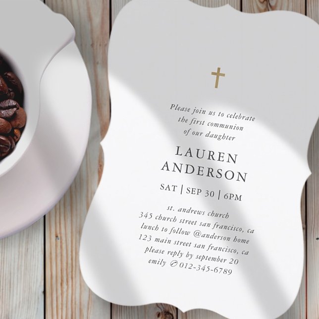 Simple Modern Elegant Chic Cross First Communion Invitation (Creator Uploaded)