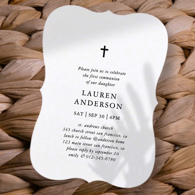 Simple Modern Elegant Chic Cross First Communion Invitation (Creator Uploaded)