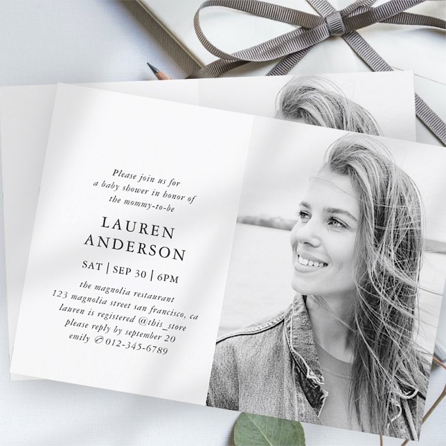 Simple Modern Elegant Chic Photo Baby Shower Invitation (Creator Uploaded)