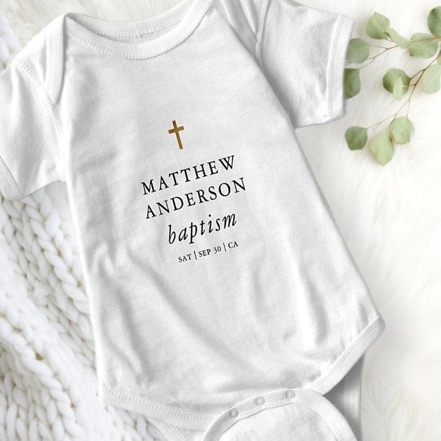 Simple Modern Elegant Cross Baby Baptism Bodysuit (Creator Uploaded)