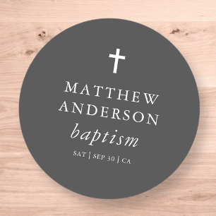 Simple Modern Elegant Cross Baby Baptism Classic Round Sticker