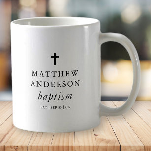 Simple Modern Elegant Cross Baby Baptism Coffee Mug