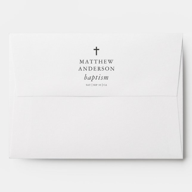 Simple Modern Elegant Cross Baby Baptism Envelope (Back (Top Flap))