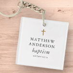 Simple Modern Elegant Cross Baby Baptism Key Ring<br><div class="desc">Design is composed of simple typography with sans serif and serif font.</div>