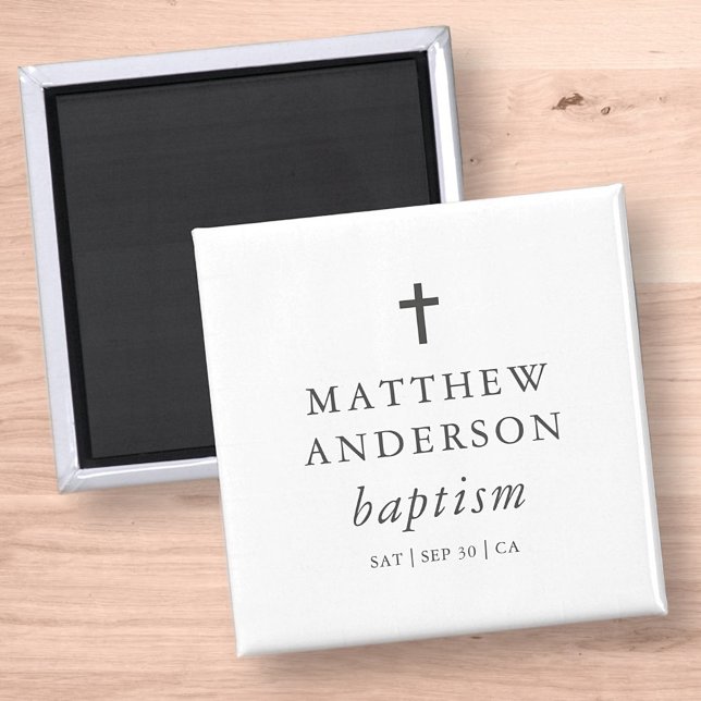 Simple Modern Elegant Cross Baby Baptism Magnet (Creator Uploaded)