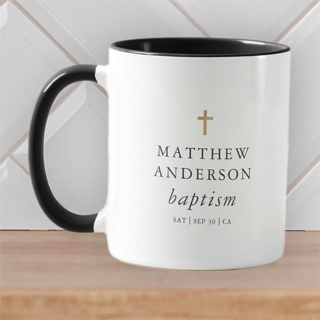 Simple Modern Elegant Cross Baby Baptism Mug (Creator Uploaded)