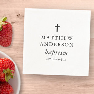 Simple Modern Elegant Cross Baby Baptism Napkin